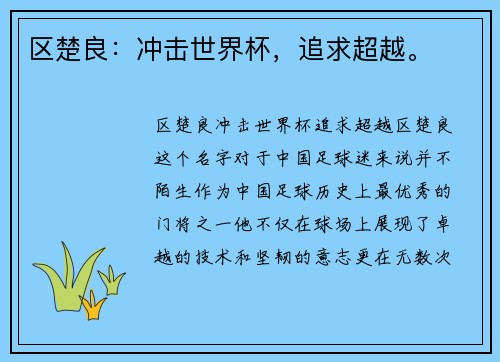 区楚良：冲击世界杯，追求超越。
